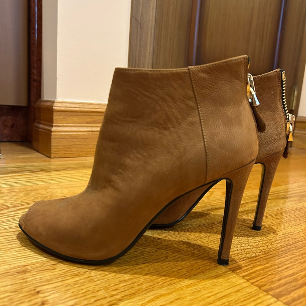 Suede Chic Tan Heeled Ankle Boots